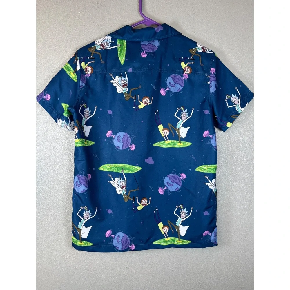 OppoSuits Rick and‎ Morty Mens XS Short Sleeve Button Up Shirt Blue Portal New
